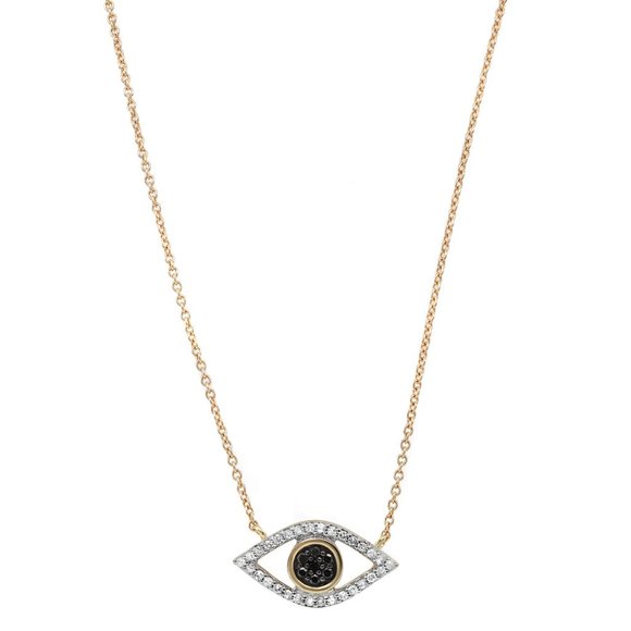 Evil Eye Pave Diamond Pendant Necklace In 14K Yellow Gold 0.18Cttw